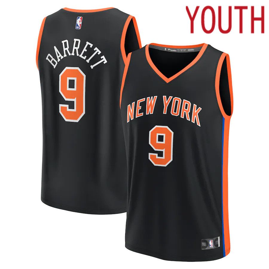 Youth New York Knicks #9 RJ Barrett Fanatics Branded Black City Edition 2022-23 Fastbreak NBA Jersey